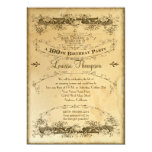 Tea Stained Vintage 100th Birthday Celebration Custom Invites