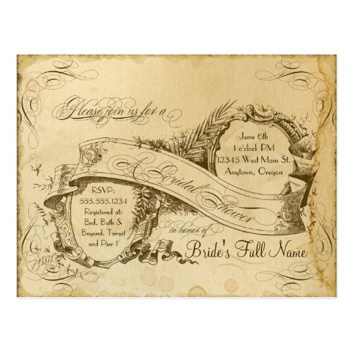 Tea Stained Vintage Wedding 1 - Bridal Shower Postcard
