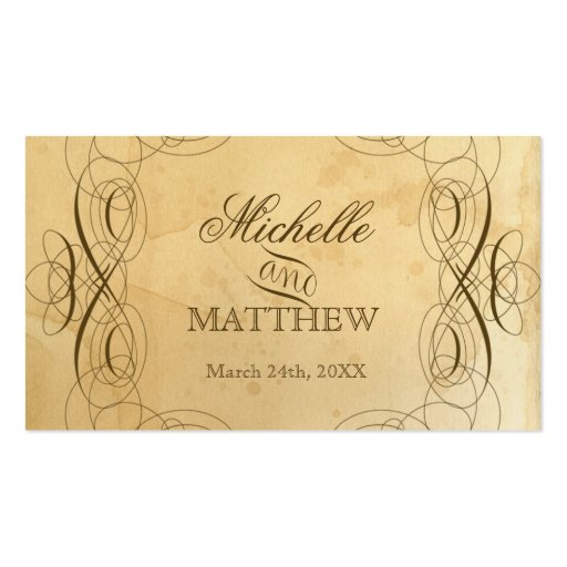 Tea Stained Vintage Wedding 1 Escort Seating Cards Business Cards (front side)