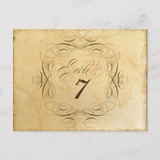 Tea Stained Vintage Wedding 1 - Table Number Cards postcard