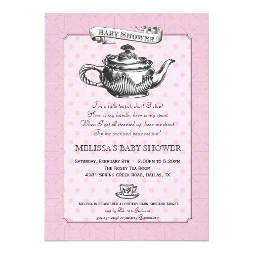 Tea Time Baby Shower Invitation - Pink from Zazzle.com