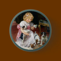 Tea Time for Fox Terrier Puppies Vintage Dog Art buttons