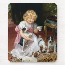 Tea Time for Fox Terrier Puppies Vintage Dog Art Mousepads