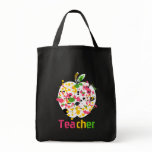 Teacher Apple Paint Splatter grocery Bag