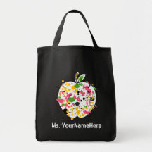 Teacher Apple Paint Splatter grocery Bag