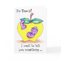 Teacher Appreciation Card with Apple and Worm
