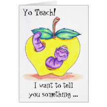 Teacher Appreciation Card with Apple and Worm