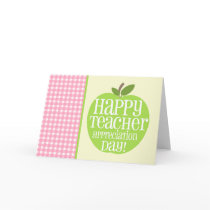 Teacher Appreciation Day Green Apple Pink Gingham Card