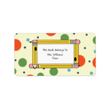 Teacher Bookplate - Polka Dots & Yellow Pencils Custom Address Labels