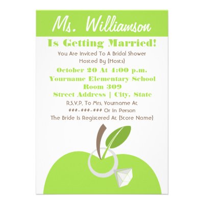 Teacher Bridal Shower Invite - Green Apple &amp; Ring