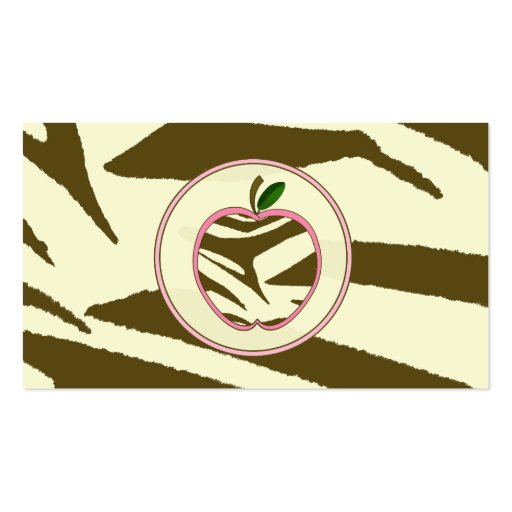 Teacher Business Card - Brown Zebra Print Apple (front side)