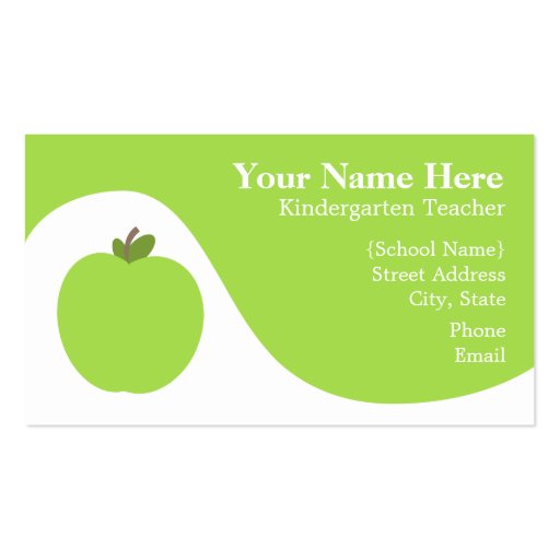 Teacher Business Card - Green Apple (front side)
