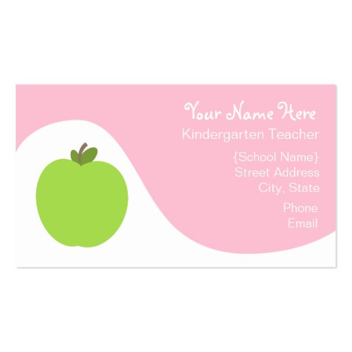 Teacher Business Card - Green Apple & Pink