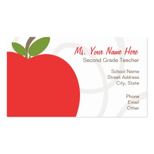 Teacher Business Card - Oversized Bright Red Apple (front side)