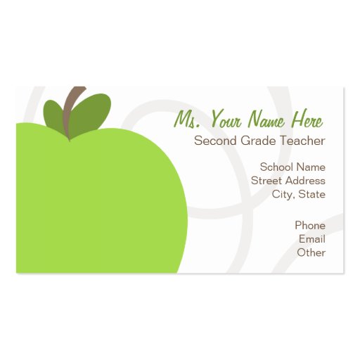 Teacher Business Card - Oversized Green Apple (front side)
