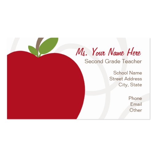 Teacher Business Card - Oversized Red Apple (front side)
