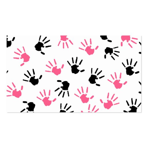 Teacher Business Card Pink & Black Handprints (back side)