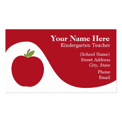 Teacher Business Card - Red Apple (front side)