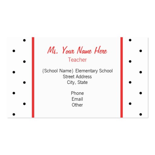 Teacher Business Card - Red Apple Small Polka Dots (back side)
