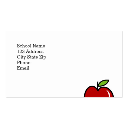Teacher business card template with red apple (back side)
