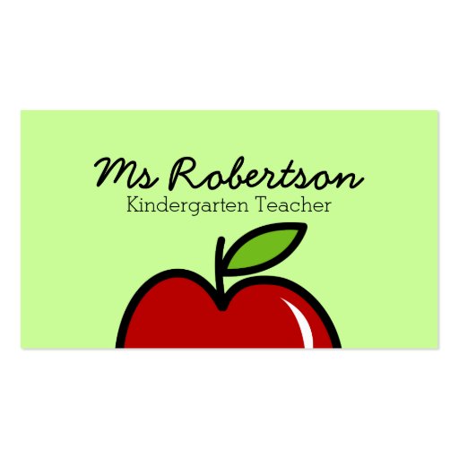 Teacher business card template with red apple (front side)