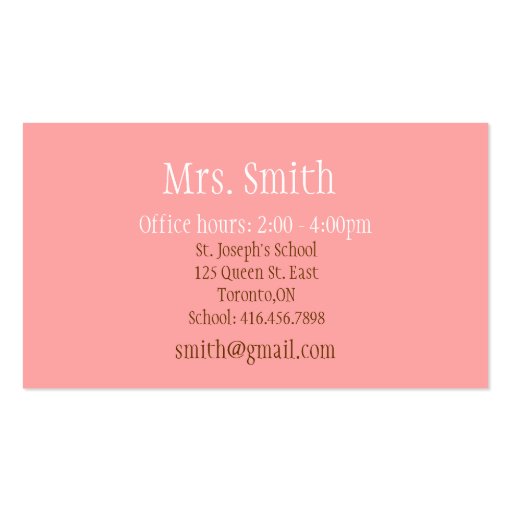 Teacher Calling Card Business Card Template (back side)