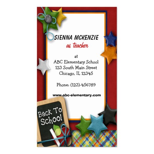 Teacher Elementary School Business Card (front side)