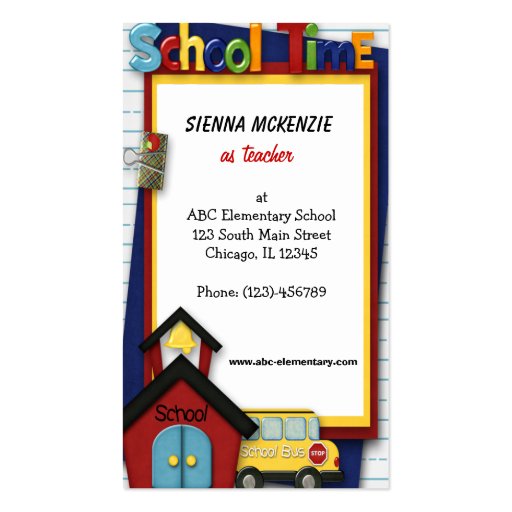 Teacher Elementary School Business Card Template (front side)