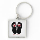 Teacher Flip Flops With Red Apples and Pom Poms keychains