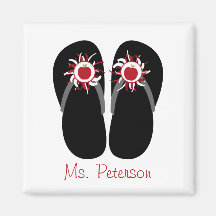 Teacher Flip Flops With Red Apples & Pom Poms Magnet