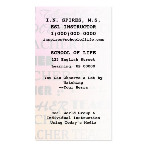 Teacher Fonts Business Card (back side)