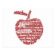 Teacher in all languages Red Apple Post Card