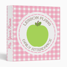 Teacher Lesson Plans & Attendance Green Apple Pink 3 Ring Binder