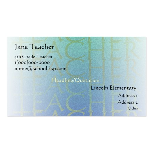 Teacher Light Blue Business Profile Card Template Business Card Template (front side)