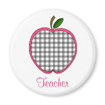 Teacher Magnet - Charcoal Gray Gingham Apple
