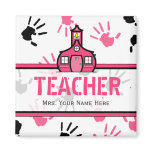 Teacher Magnet - Pink & Black Handprints