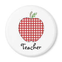 Teacher Magnet - Red Gingham Apple