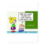 teacher making algebra up in school post card