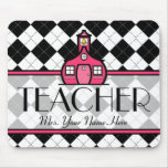 Teacher Mousepad - Black and White Argyle