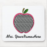 Teacher Mousepad-Houndstooth Apple With Pink Trim