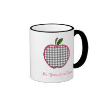 Teacher Mug - Charcoal Gingham Apple