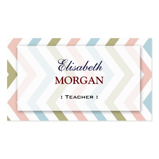 Teacher - Natural Graceful Chevron Business Card Template (front side)