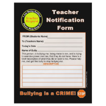 Teacher Notification Form For Bullying Full Color Flyer