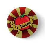 Teacher Number One Apple & Beams Tattoo Button
