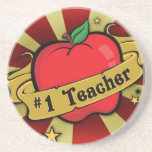 Teacher Number One Apple & Beams Tattoo Coaster
