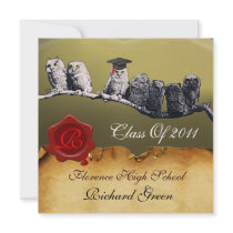 TEACHER OWL GRADUATION PARCHMENT WAX SEAL MONOGRAM CUSTOM ANNOUNCEMENT