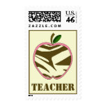 Teacher Postage Stamp - Brown Zebra Print Apple