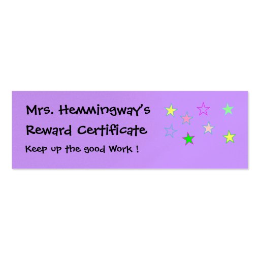Teacher Reward Certificate by SRF Business Card Templates (front side)