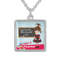 personalize, school, necklace, education, birthday, fun, fashion, jewelry, silver, teacher, Necklace with custom graphic design