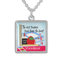 personalize, school, necklace, education, birthday, fun, fashion, jewelry, silver, teacher, Necklace with custom graphic design